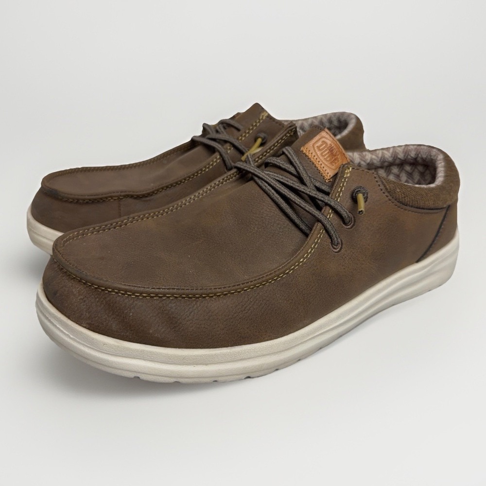 Hey Dude Paul Classic Men's 8 Brown Faux Leather Moc Toe Casual Shoes 43352255